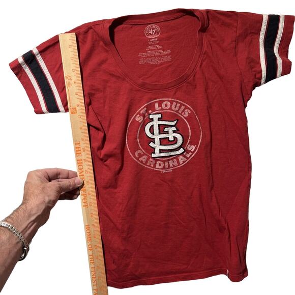 47 Brand St Louis Cardinals Red Athletic Stripe T Shirt Women Large - Picture 5 of 6